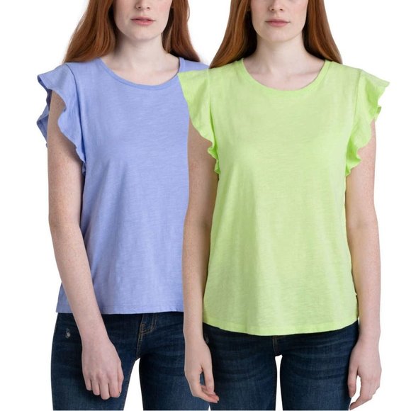 NWT Ecothreads Ladies' Flutter Sleeve Top, 2-pack, Blue, XX-Large - Picture 1 of 9